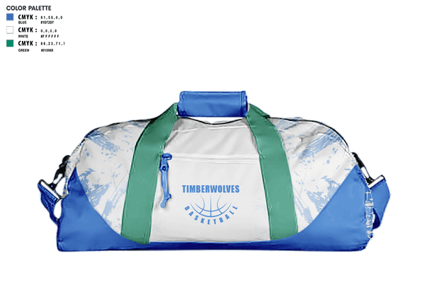 Duffle Bag, Timberwolves, Men's Basketball, Teamtime, Team time, sublimation, custom sports apparel, team uniforms, spirit wear, spiritwear, sports uniforms, custom shirts, team store, custom team store, fundraiser sports, apparel fundraiser