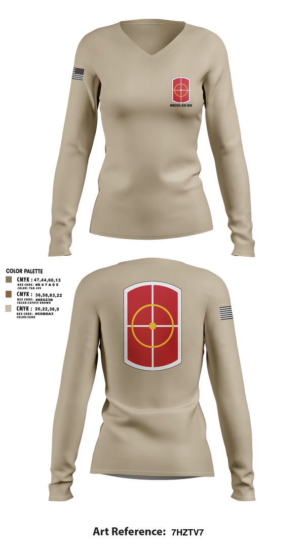 Women's Long Sleeve Vneck Shirt, 980th EN BN, Army, Teamtime, Team time, sublimation, custom sports apparel, team uniforms, spirit wear, spiritwear, sports uniforms, custom shirts, team store, custom team store, fundraiser sports, apparel fundraiser