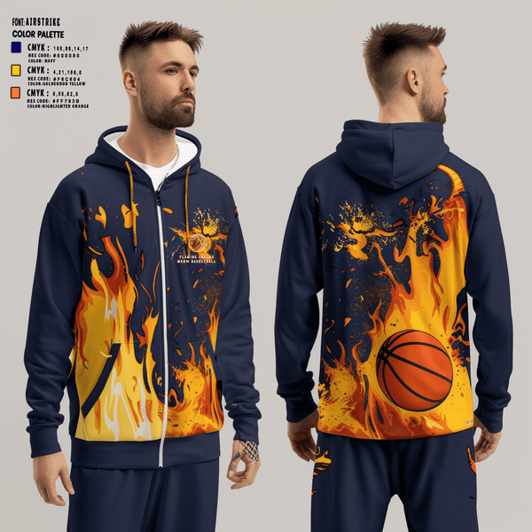 Zip Hoodie, Flaming Arrows, Men's Basketball, Teamtime, Team time, sublimation, custom sports apparel, team uniforms, spirit wear, spiritwear, sports uniforms, custom shirts, team store, custom team store, fundraiser sports, apparel fundraiser