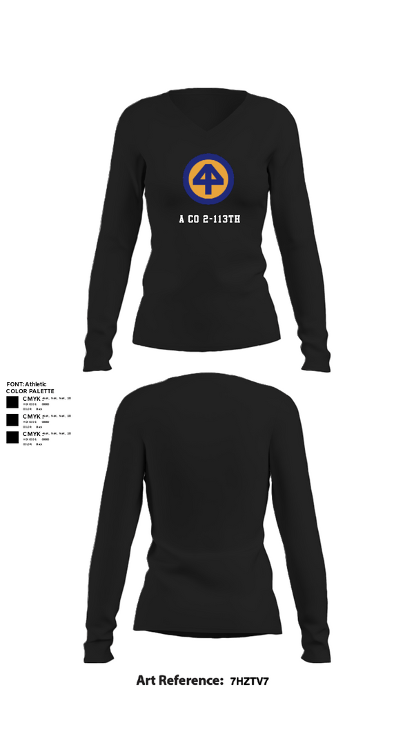 Women's Long Sleeve Vneck Shirt, A CO 2-113th, Army, Teamtime, Team time, sublimation, custom sports apparel, team uniforms, spirit wear, spiritwear, sports uniforms, custom shirts, team store, custom team store, fundraiser sports, apparel fundraiser