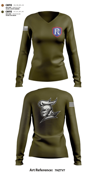 Women's Long Sleeve Vneck Shirt, RICS Raiders, Army, Teamtime, Team time, sublimation, custom sports apparel, team uniforms, spirit wear, spiritwear, sports uniforms, custom shirts, team store, custom team store, fundraiser sports, apparel fundraiser