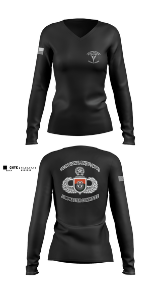 Women's Long Sleeve Vneck Shirt, MCPOD-XVIII Airborne Corps2d Battalion, 3d Special Forces Group112th Signal Jumpmaster, Army, Teamtime, Team time, sublimation, custom sports apparel, team uniforms, spirit wear, spiritwear, sports uniforms, custom shirts, team store, custom team store, fundraiser sports, apparel fundraiser