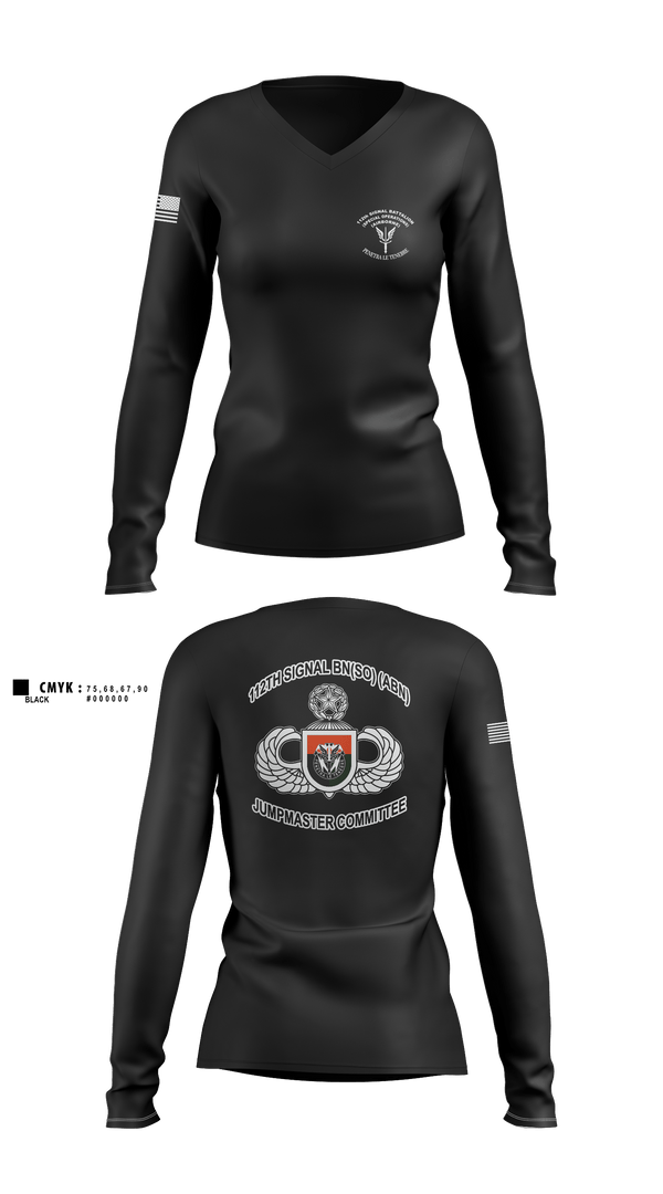 Women's Long Sleeve Vneck Shirt, MCPOD-XVIII Airborne Corps2d Battalion, 3d Special Forces Group112th Signal Jumpmaster, Army, Teamtime, Team time, sublimation, custom sports apparel, team uniforms, spirit wear, spiritwear, sports uniforms, custom shirts, team store, custom team store, fundraiser sports, apparel fundraiser