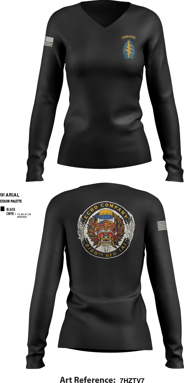 Women's Long Sleeve Vneck Shirt, ECHO 20th SFG, National Guard, Teamtime, Team time, sublimation, custom sports apparel, team uniforms, spirit wear, spiritwear, sports uniforms, custom shirts, team store, custom team store, fundraiser sports, apparel fundraiser