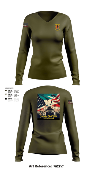 Women's Long Sleeve Vneck Shirt, 3/7 India Co. Wpns Plt, Marines, Teamtime, Team time, sublimation, custom sports apparel, team uniforms, spirit wear, spiritwear, sports uniforms, custom shirts, team store, custom team store, fundraiser sports, apparel fundraiser