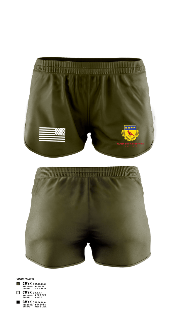 Women's Shorts, Alpha BTRY 2/138th FA, National Guard, Teamtime, Team time, sublimation, custom sports apparel, team uniforms, spirit wear, spiritwear, sports uniforms, custom shirts, team store, custom team store, fundraiser sports, apparel fundraiser