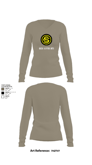 Women's Long Sleeve Vneck Shirt, OCS 117th RTI, National Guard, Teamtime, Team time, sublimation, custom sports apparel, team uniforms, spirit wear, spiritwear, sports uniforms, custom shirts, team store, custom team store, fundraiser sports, apparel fundraiser