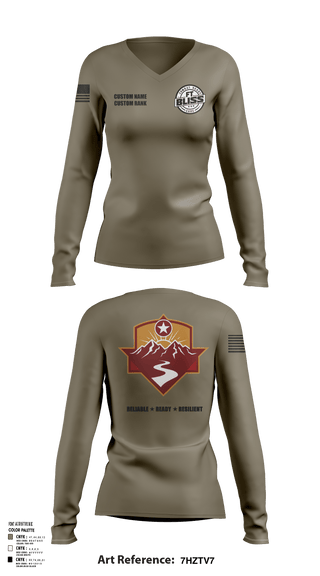 Women's Long Sleeve Vneck Shirt, Fort Bliss DENTAC, Army, Teamtime, Team time, sublimation, custom sports apparel, team uniforms, spirit wear, spiritwear, sports uniforms, custom shirts, team store, custom team store, fundraiser sports, apparel fundraiser