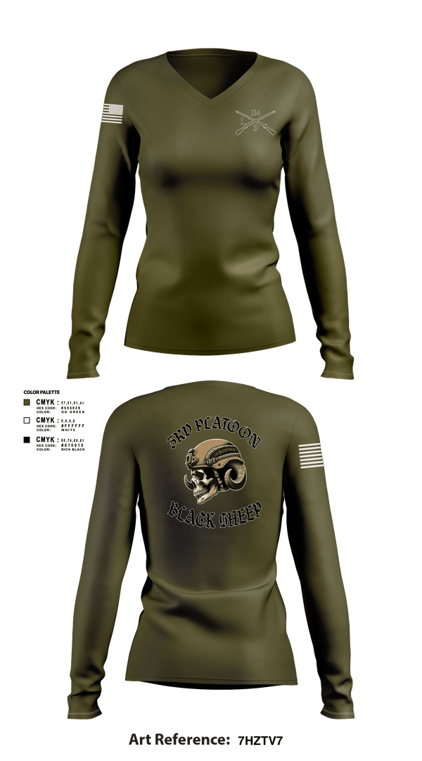 Women's Long Sleeve Vneck Shirt, Delta company 114, Army, Teamtime, Team time, sublimation, custom sports apparel, team uniforms, spirit wear, spiritwear, sports uniforms, custom shirts, team store, custom team store, fundraiser sports, apparel fundraiser