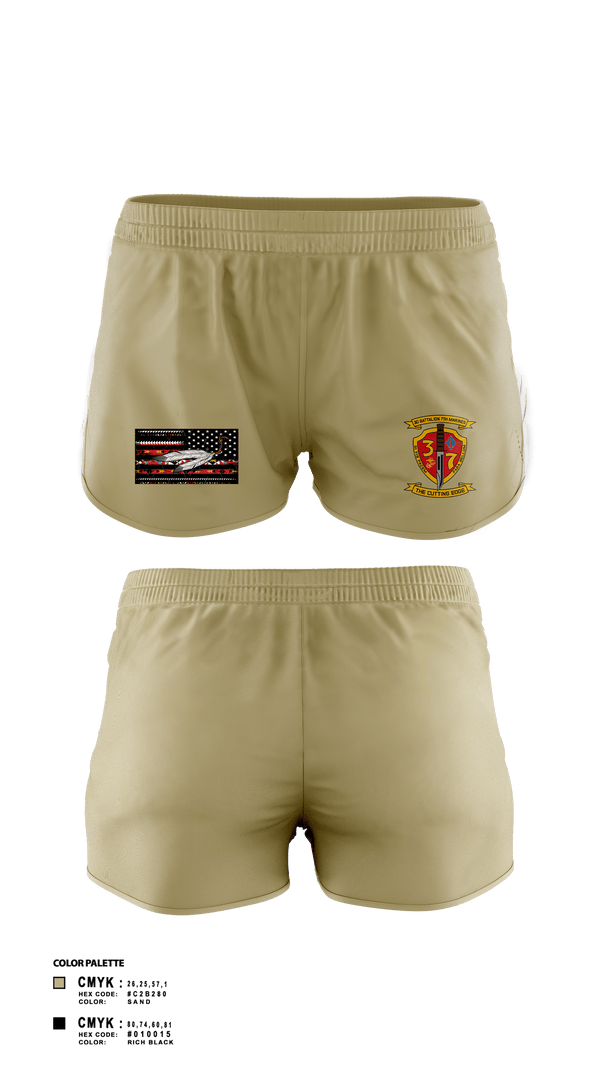 Women's Shorts, 3/7 India Co. Wpns Plt, Marines, Teamtime, Team time, sublimation, custom sports apparel, team uniforms, spirit wear, spiritwear, sports uniforms, custom shirts, team store, custom team store, fundraiser sports, apparel fundraiser