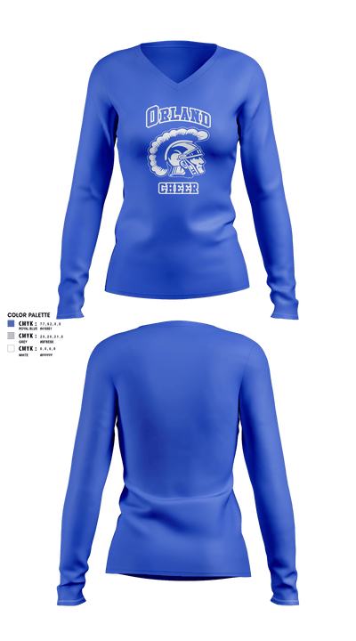Orland Jr Trojans Football 79293862 Women's Long Sleeve V-neck Shirt - 3