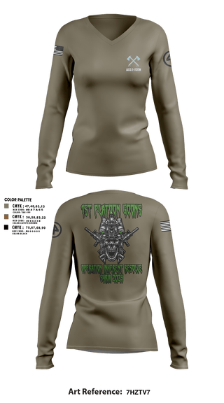 Women's Long Sleeve Vneck Shirt, A-CO 2-113th Infantry, Army, Teamtime, Team time, sublimation, custom sports apparel, team uniforms, spirit wear, spiritwear, sports uniforms, custom shirts, team store, custom team store, fundraiser sports, apparel fundraiser