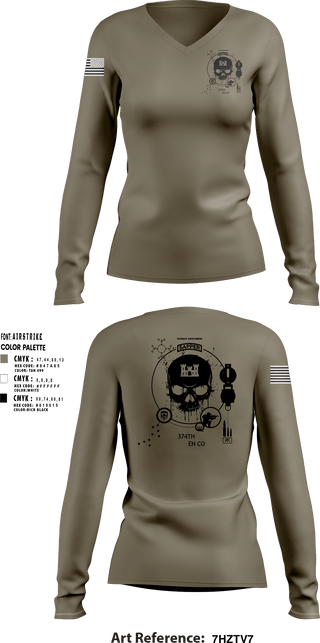 Women's Long Sleeve Vneck Shirt, 374TH CECI, Army, Teamtime, Team time, sublimation, custom sports apparel, team uniforms, spirit wear, spiritwear, sports uniforms, custom shirts, team store, custom team store, fundraiser sports, apparel fundraiser