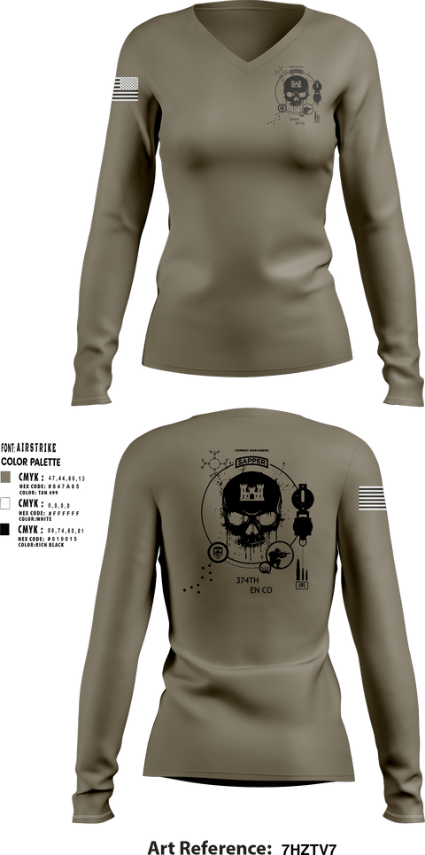 Women's Long Sleeve Vneck Shirt, 374TH CECI, Army, Teamtime, Team time, sublimation, custom sports apparel, team uniforms, spirit wear, spiritwear, sports uniforms, custom shirts, team store, custom team store, fundraiser sports, apparel fundraiser