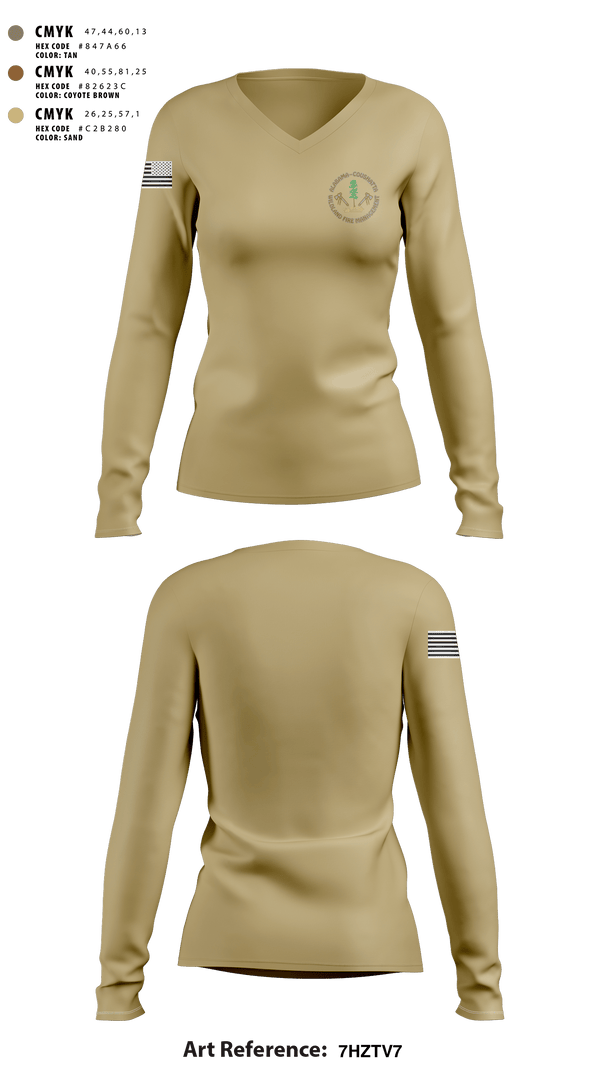 Women's Long Sleeve Vneck Shirt, Alabama-Coushatta Wildland Fire Management, Fire Department, Teamtime, Team time, sublimation, custom sports apparel, team uniforms, spirit wear, spiritwear, sports uniforms, custom shirts, team store, custom team store, fundraiser sports, apparel fundraiser