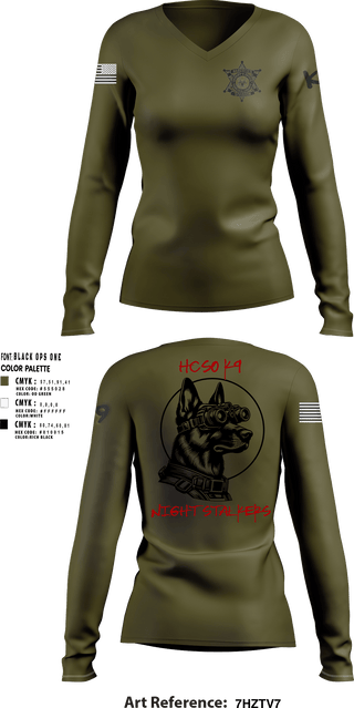 Women's Long Sleeve Vneck Shirt, Hancock County Sheriffs Office K9 Unit, , Teamtime, Team time, sublimation, custom sports apparel, team uniforms, spirit wear, spiritwear, sports uniforms, custom shirts, team store, custom team store, fundraiser sports, apparel fundraiser