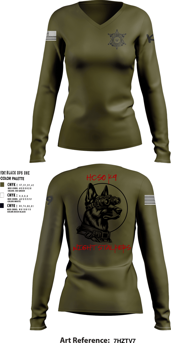 Women's Long Sleeve Vneck Shirt, Hancock County Sheriffs Office K9 Unit, , Teamtime, Team time, sublimation, custom sports apparel, team uniforms, spirit wear, spiritwear, sports uniforms, custom shirts, team store, custom team store, fundraiser sports, apparel fundraiser