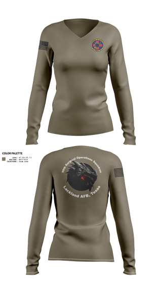 Women's Long Sleeve Vneck Shirt, 59th Surgical Operations Squadron, Air Force, Teamtime, Team time, sublimation, custom sports apparel, team uniforms, spirit wear, spiritwear, sports uniforms, custom shirts, team store, custom team store, fundraiser sports, apparel fundraiser