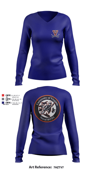 Women's Long Sleeve Vneck Shirt, University of Virginia NROTC, Navy, Teamtime, Team time, sublimation, custom sports apparel, team uniforms, spirit wear, spiritwear, sports uniforms, custom shirts, team store, custom team store, fundraiser sports, apparel fundraiser
