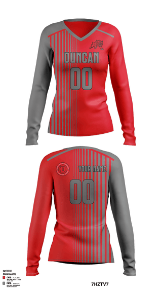 Women's Long Sleeve Vneck Shirt, Duncan High School Volleyball, Women's Volleyball, Teamtime, Team time, sublimation, custom sports apparel, team uniforms, spirit wear, spiritwear, sports uniforms, custom shirts, team store, custom team store, fundraiser sports, apparel fundraiser