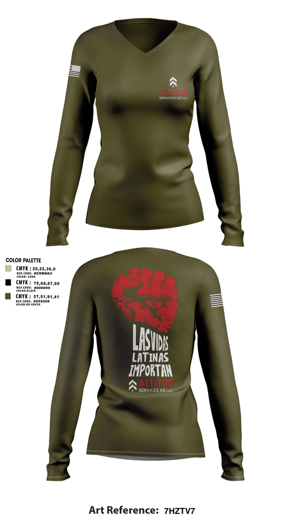 Women's Long Sleeve Vneck Shirt, Altitud Services, Army, Teamtime, Team time, sublimation, custom sports apparel, team uniforms, spirit wear, spiritwear, sports uniforms, custom shirts, team store, custom team store, fundraiser sports, apparel fundraiser