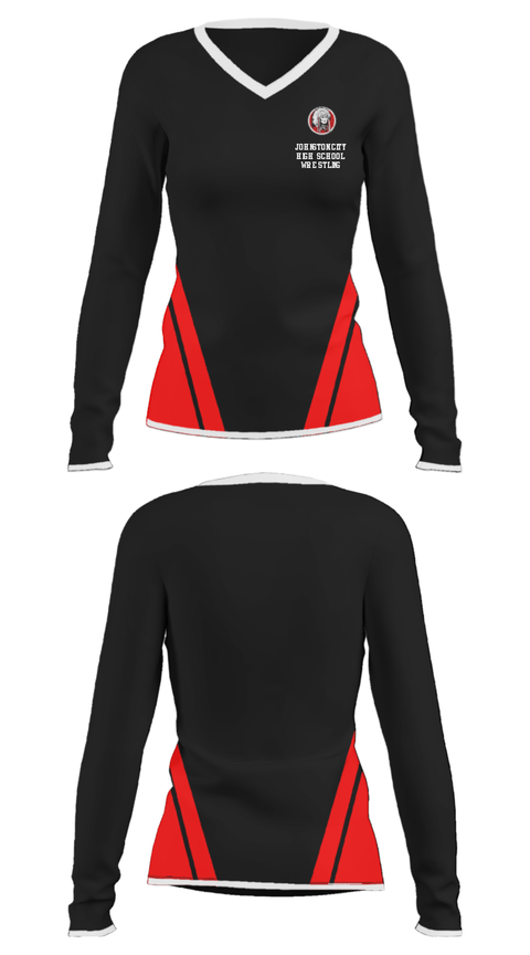 Women's Long Sleeve Vneck Shirt, Johnston City High School Wrestling, Wrestling, Teamtime, Team time, sublimation, custom sports apparel, team uniforms, spirit wear, spiritwear, sports uniforms, custom shirts, team store, custom team store, fundraiser sports, apparel fundraiser