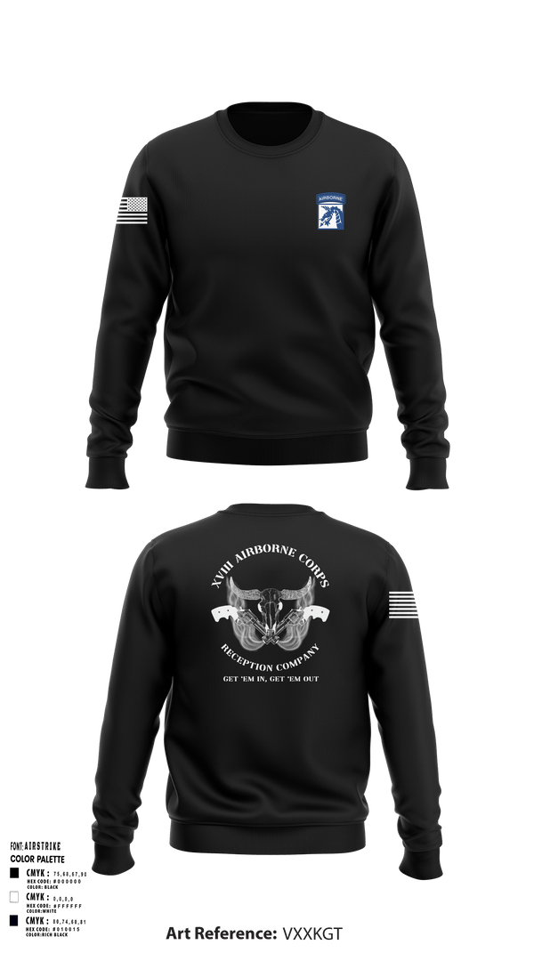 Crew Neck Sweatshirt, XVIII AIRBORNE CORPS RECEPTION COMPANY, Army, Teamtime, Team time, sublimation, custom sports apparel, team uniforms, spirit wear, spiritwear, sports uniforms, custom shirts, team store, custom team store, fundraiser sports, apparel fundraiser