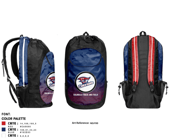 Gear Bag, Colonials Track and Field, Track & Field, Teamtime, Team time, sublimation, custom sports apparel, team uniforms, spirit wear, spiritwear, sports uniforms, custom shirts, team store, custom team store, fundraiser sports, apparel fundraiser