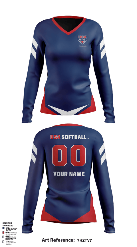 Women's Long Sleeve Vneck Shirt, USA Softball of NH, Softball, Teamtime, Team time, sublimation, custom sports apparel, team uniforms, spirit wear, spiritwear, sports uniforms, custom shirts, team store, custom team store, fundraiser sports, apparel fundraiser