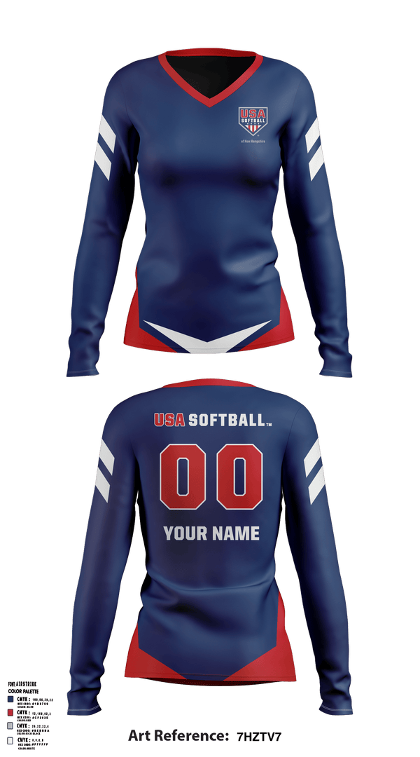 Women's Long Sleeve Vneck Shirt, USA Softball of NH, Softball, Teamtime, Team time, sublimation, custom sports apparel, team uniforms, spirit wear, spiritwear, sports uniforms, custom shirts, team store, custom team store, fundraiser sports, apparel fundraiser