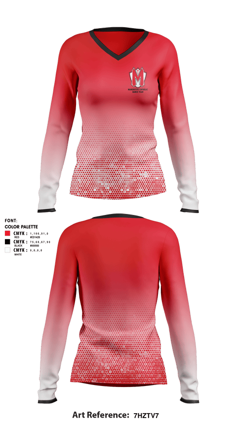 Women's Long Sleeve Vneck Shirt, Marquette Catholic High School Dance, Spirit Store, Teamtime, Team time, sublimation, custom sports apparel, team uniforms, spirit wear, spiritwear, sports uniforms, custom shirts, team store, custom team store, fundraiser sports, apparel fundraiser