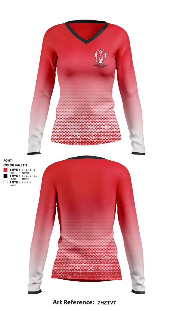 Women's Long Sleeve Vneck Shirt, Marquette Catholic High School Dance, Spirit Store, Teamtime, Team time, sublimation, custom sports apparel, team uniforms, spirit wear, spiritwear, sports uniforms, custom shirts, team store, custom team store, fundraiser sports, apparel fundraiser