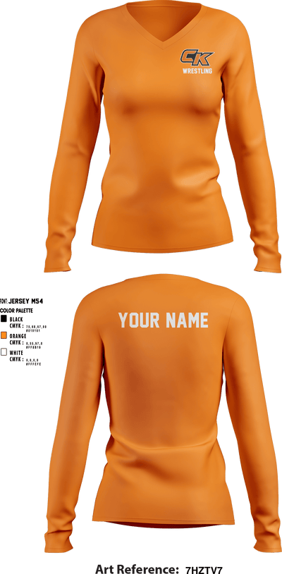 CK Wrestling 95145120 Women's Long Sleeve V-neck Shirt - 3
