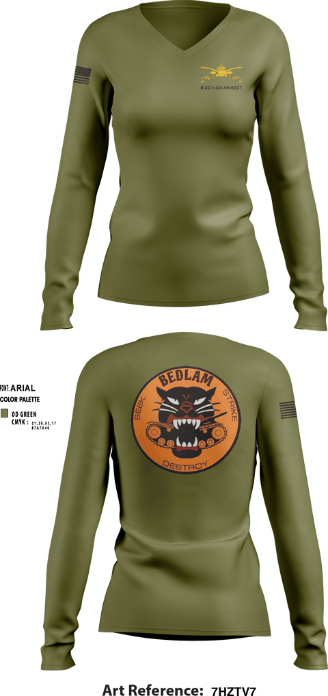 Women's Long Sleeve Vneck Shirt, HHC 1-635TH AR, National Guard, Teamtime, Team time, sublimation, custom sports apparel, team uniforms, spirit wear, spiritwear, sports uniforms, custom shirts, team store, custom team store, fundraiser sports, apparel fundraiser