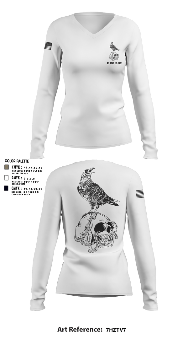 Women's Long Sleeve Vneck Shirt, E CO 2-39, Army, Teamtime, Team time, sublimation, custom sports apparel, team uniforms, spirit wear, spiritwear, sports uniforms, custom shirts, team store, custom team store, fundraiser sports, apparel fundraiser