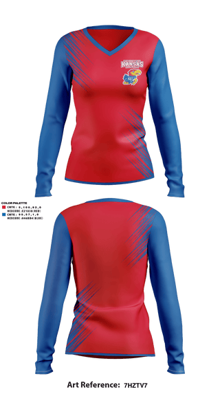 Women's Long Sleeve Vneck Shirt, University of Kansas Softball, Softball, Teamtime, Team time, sublimation, custom sports apparel, team uniforms, spirit wear, spiritwear, sports uniforms, custom shirts, team store, custom team store, fundraiser sports, apparel fundraiser