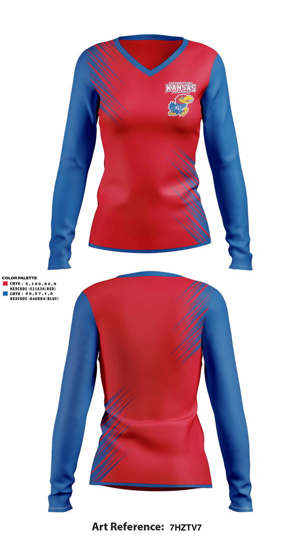 Women's Long Sleeve Vneck Shirt, University of Kansas Softball, Softball, Teamtime, Team time, sublimation, custom sports apparel, team uniforms, spirit wear, spiritwear, sports uniforms, custom shirts, team store, custom team store, fundraiser sports, apparel fundraiser