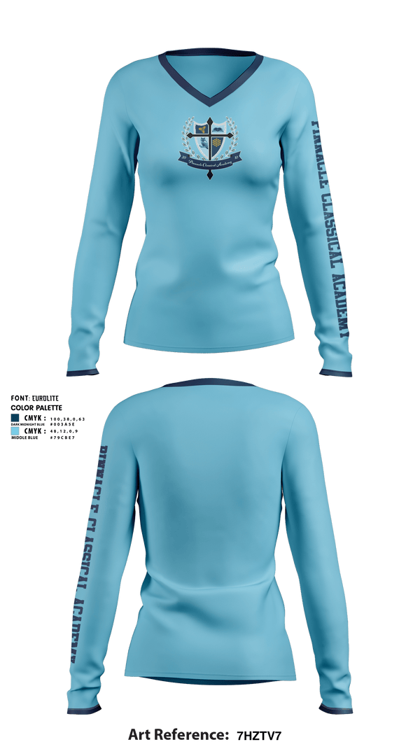 Women's Long Sleeve Vneck Shirt, Pinnacle Classical Academy, Spirit Store, Teamtime, Team time, sublimation, custom sports apparel, team uniforms, spirit wear, spiritwear, sports uniforms, custom shirts, team store, custom team store, fundraiser sports, apparel fundraiser