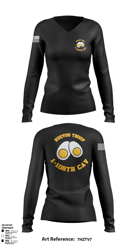 Women's Long Sleeve Vneck Shirt, 1-108 CAV HHT, Army, Teamtime, Team time, sublimation, custom sports apparel, team uniforms, spirit wear, spiritwear, sports uniforms, custom shirts, team store, custom team store, fundraiser sports, apparel fundraiser