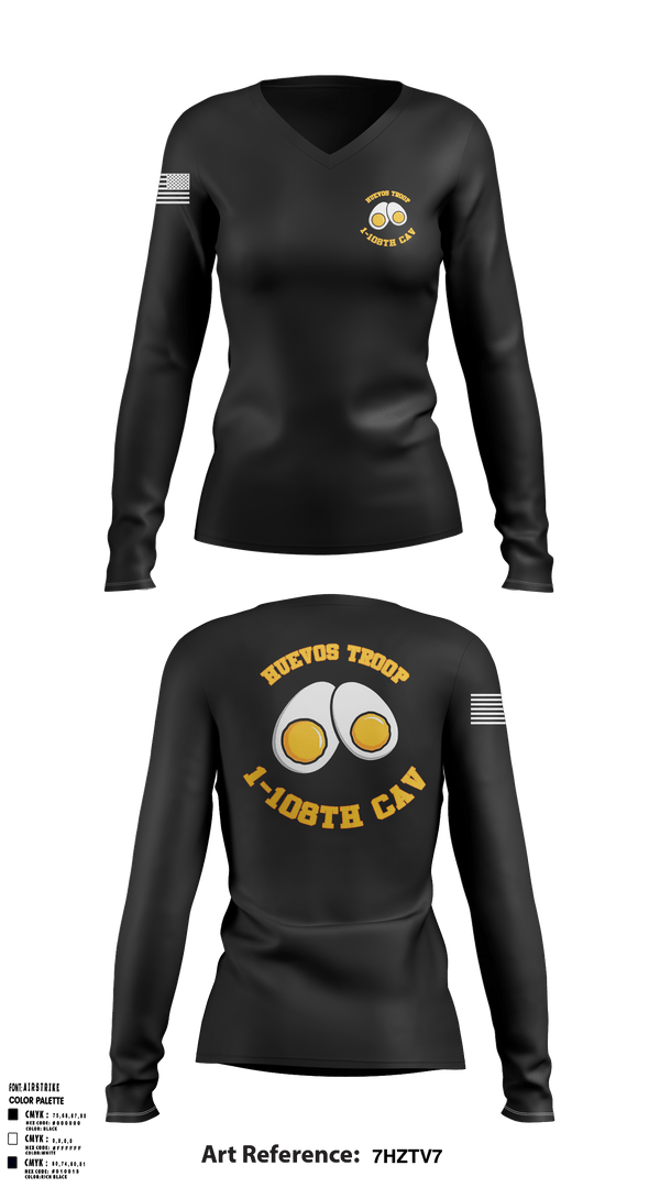 Women's Long Sleeve Vneck Shirt, 1-108 CAV HHT, Army, Teamtime, Team time, sublimation, custom sports apparel, team uniforms, spirit wear, spiritwear, sports uniforms, custom shirts, team store, custom team store, fundraiser sports, apparel fundraiser