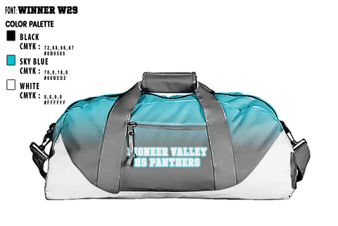 Duffle Bag, Pioneer Valley HS Panthers, Women's Basketball, Teamtime, Team time, sublimation, custom sports apparel, team uniforms, spirit wear, spiritwear, sports uniforms, custom shirts, team store, custom team store, fundraiser sports, apparel fundraiser