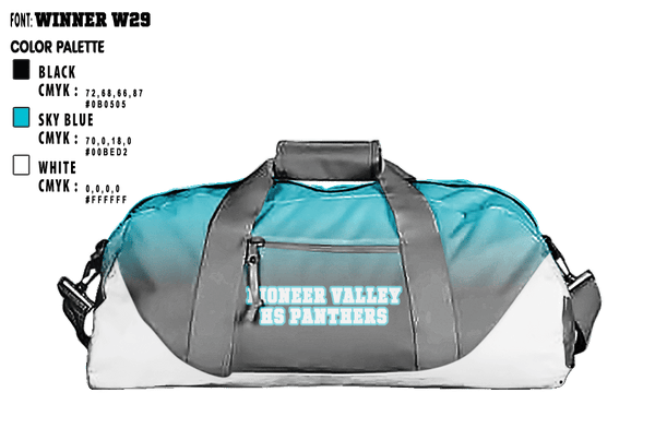 Duffle Bag, Pioneer Valley HS Panthers, Women's Basketball, Teamtime, Team time, sublimation, custom sports apparel, team uniforms, spirit wear, spiritwear, sports uniforms, custom shirts, team store, custom team store, fundraiser sports, apparel fundraiser