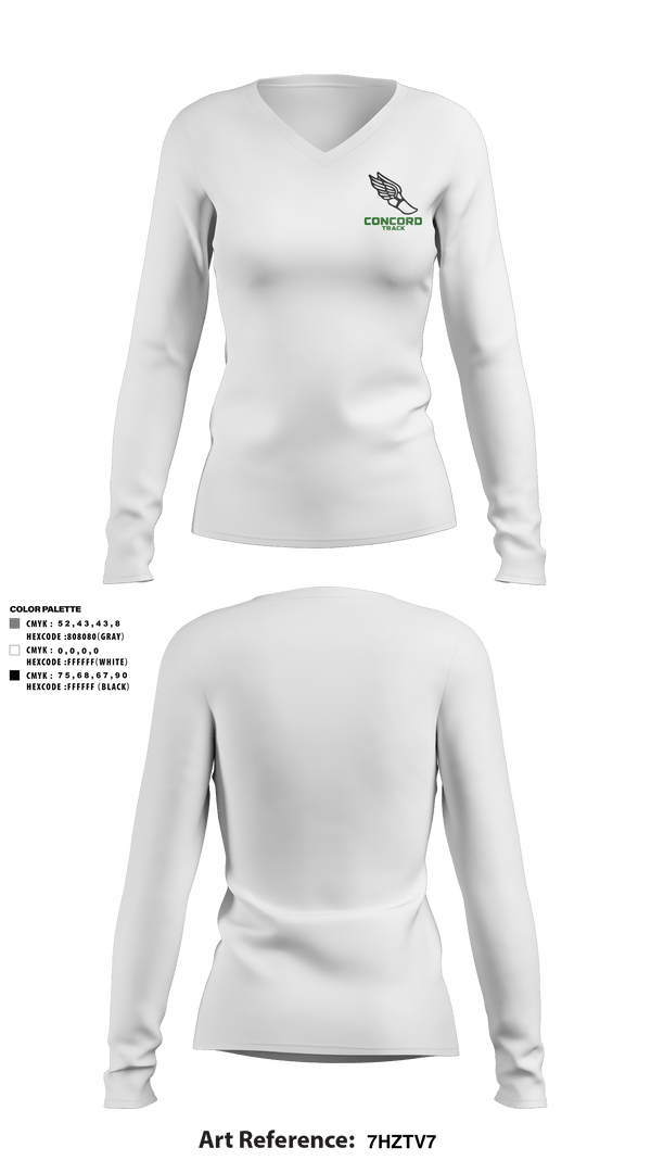 Women's Long Sleeve Vneck Shirt, Concord High School Track, Cross Country, Teamtime, Team time, sublimation, custom sports apparel, team uniforms, spirit wear, spiritwear, sports uniforms, custom shirts, team store, custom team store, fundraiser sports, apparel fundraiser