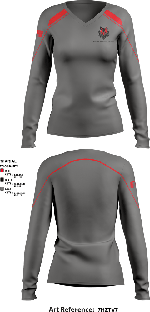 Women's Long Sleeve Vneck Shirt, Ragnarok Ordnance Works, , Teamtime, Team time, sublimation, custom sports apparel, team uniforms, spirit wear, spiritwear, sports uniforms, custom shirts, team store, custom team store, fundraiser sports, apparel fundraiser