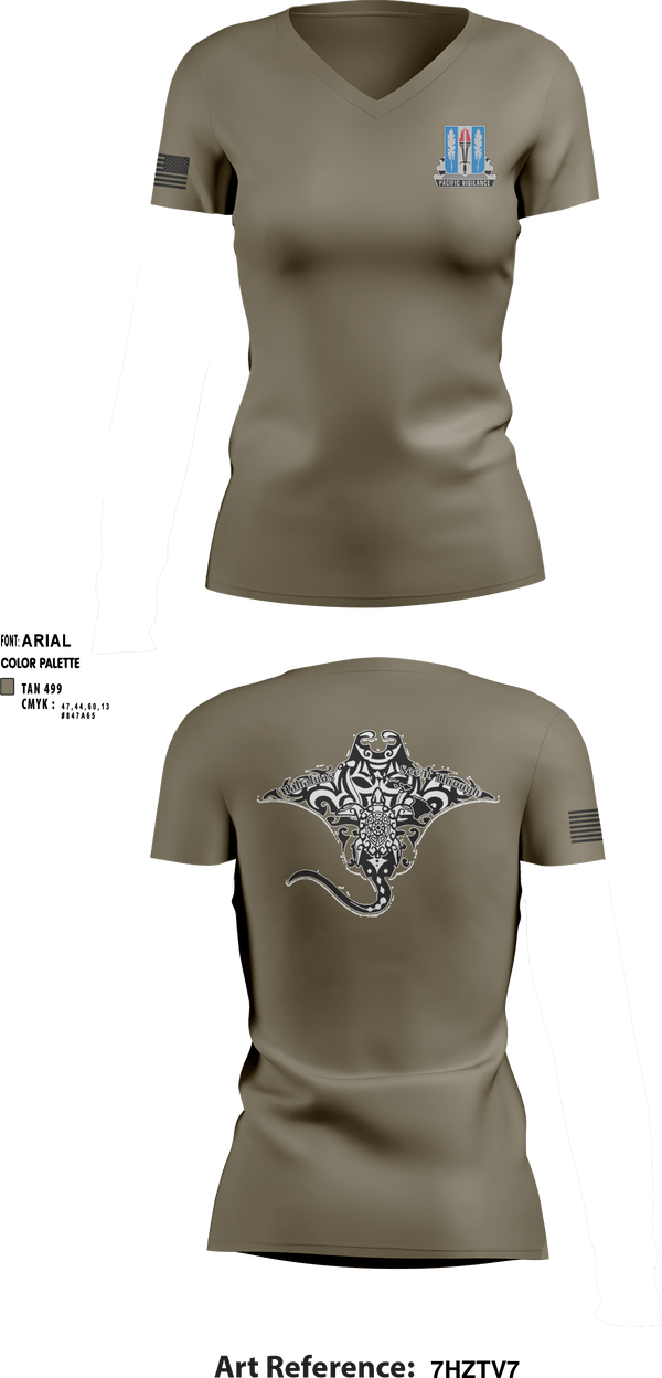 Women's Short Sleeve Vneck Shirt, Full FoarceHHD, 205th MI BN, Spirit Store, Teamtime, Team time, sublimation, custom sports apparel, team uniforms, spirit wear, spiritwear, sports uniforms, custom shirts, team store, custom team store, fundraiser sports, apparel fundraiser