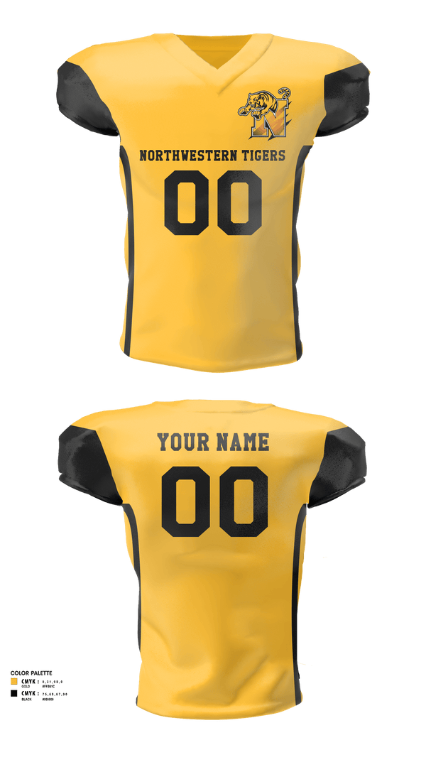 Football Jersey, Northwestern Tigers, Football, Teamtime, Team time, sublimation, custom sports apparel, team uniforms, spirit wear, spiritwear, sports uniforms, custom shirts, team store, custom team store, fundraiser sports, apparel fundraiser