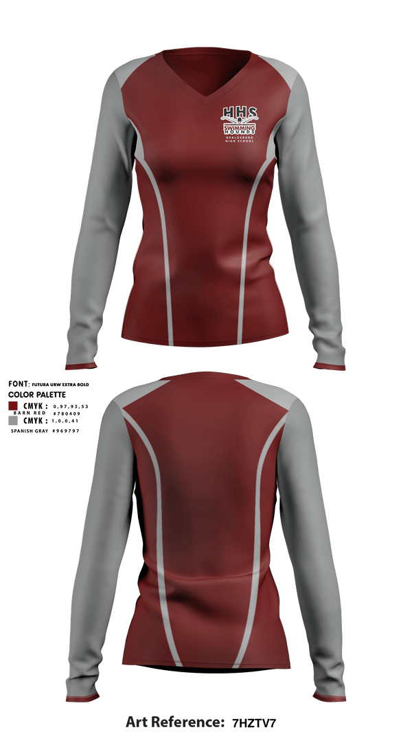 Women's Long Sleeve Vneck Shirt, Healdsburg Senior High School Swimming, Swimming, Teamtime, Team time, sublimation, custom sports apparel, team uniforms, spirit wear, spiritwear, sports uniforms, custom shirts, team store, custom team store, fundraiser sports, apparel fundraiser