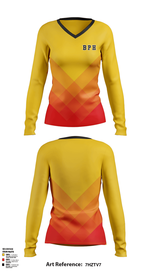 Women's Long Sleeve Vneck Shirt, BPH, Spirit Store, Teamtime, Team time, sublimation, custom sports apparel, team uniforms, spirit wear, spiritwear, sports uniforms, custom shirts, team store, custom team store, fundraiser sports, apparel fundraiser