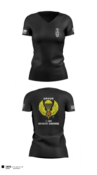 Women's Short Sleeve Vneck Shirt, B CO 1-509 IN, Army, Teamtime, Team time, sublimation, custom sports apparel, team uniforms, spirit wear, spiritwear, sports uniforms, custom shirts, team store, custom team store, fundraiser sports, apparel fundraiser