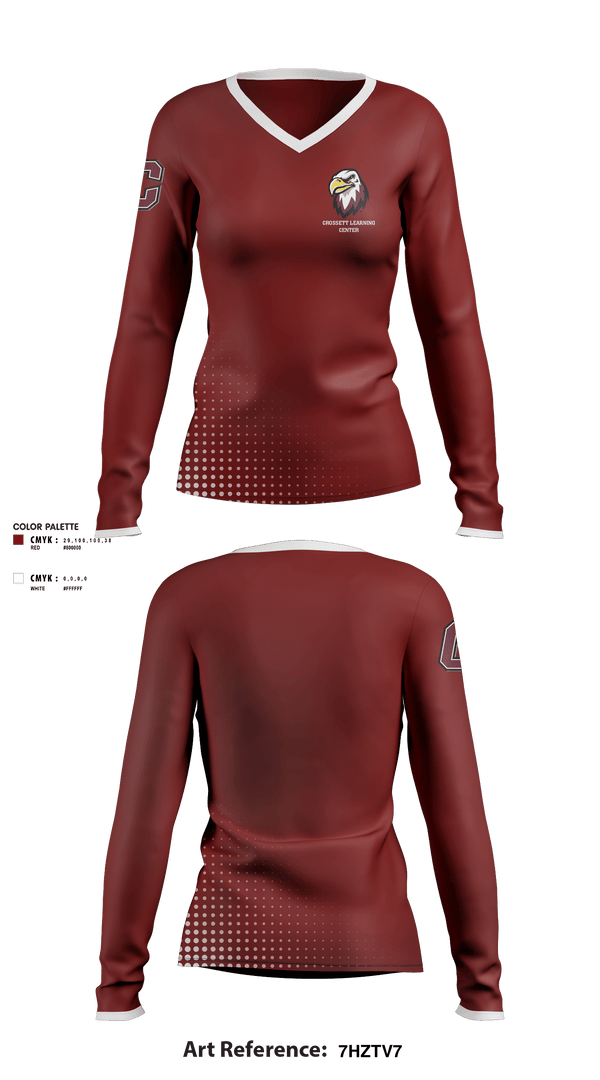 Women's Long Sleeve Vneck Shirt, Crossett Learning Center, Spirit Store, Teamtime, Team time, sublimation, custom sports apparel, team uniforms, spirit wear, spiritwear, sports uniforms, custom shirts, team store, custom team store, fundraiser sports, apparel fundraiser